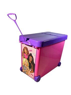 Barbie Rolling Storage Bin Storage Pink & Purple With Lid And Pull Handle